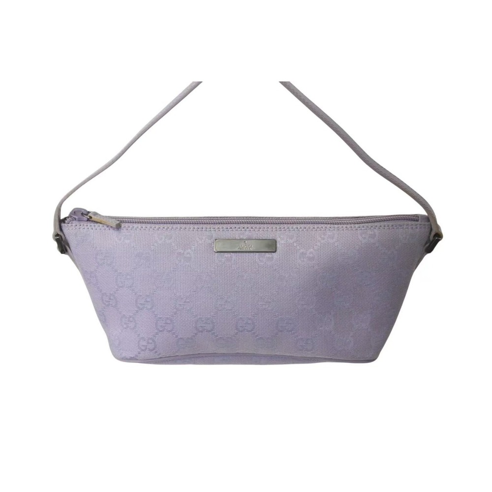 Gucci Shoulder Pouch Plate Bag Logo Leather Accessory Canvas One Purple GG Hobo